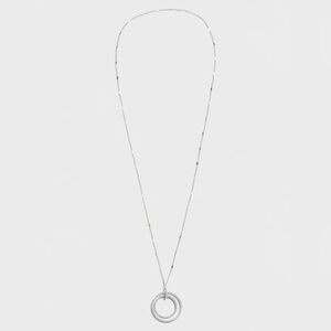 Banana Republic PAVE DOUBLE CIRCLE PENDANT NECKLACE silver tone long